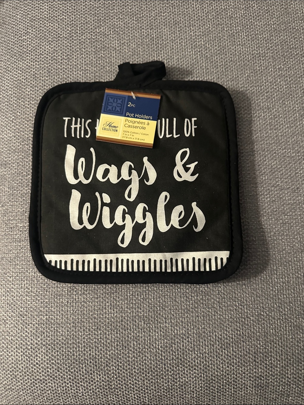 Home Collection Black and White 'Wags & Wiggles' Pot Holder - 2pc